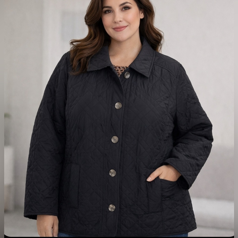 Chico’s Women’s Quilted Barn Jacket Medium Weight Black Casual Blk Size Chicos 4